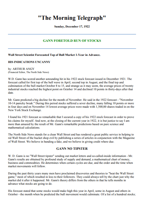 The Morning Telegraph WD Gann